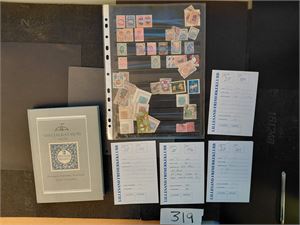 DANMARK Noen helsaksklipp og annet på dobbel plansje, katalog og 4 objekter fra langt tilbake i tiden