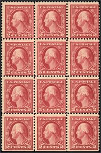 505. The 5 c error in a vertical pair in a block of 12 together with ten 2 c stamps. The errors very fine unmounted mint, hinge marks/adherence marks on some other stamps. Approx. $ 2250.