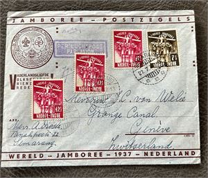 NED. INDIE Jamboree-brev til Sveits stemplet "SEMAPANO 27-7-37"