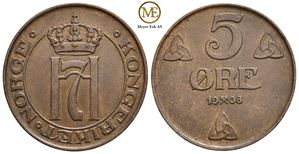 5 øre 1908 Haakon VII. Kv.01