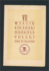 POLEN Souvenirsak "Tour de Pologne" med Mi 487-89 stemplet i forskjellige byer der rittet har vært innom. Artig sak fra 1948!