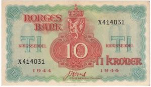 10 kroner 1944 X.414031 London Utg. Kv.01