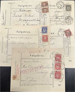 FØLGEBREV 5 enheter 1900-10, alle med merker fra 1898-1908-serien