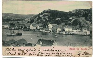 HILSEN FRA MANDAL (anonymt)  Skrift foran, stemplet "MANDAL 13 III 01" til Napoli, Italia