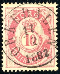 37 I. 10 øre posthorn 1882, fullstemplet "Orkedalen 17.2.1882".