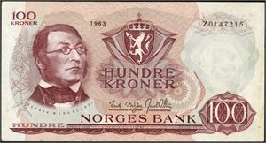 100 kr 1963, serie Z 0147215. Erstatningsseddel. 1