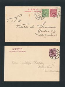 SLESVIG 2 helsakskort P2 oppfrankert og P3, begge stemplet "FLENSBURG 1920"