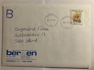 Brev med merke med perfin B90