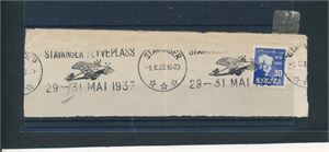 Nk 188 30øre Bjørnson på stort klipp maskinstemplet "STAVANGER FLYVEPLASS 1.6.37"