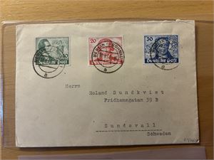 BERLIN Brev med Mi 61-63, 1949 Goethe til Sverige. Meget pent (€ 410)