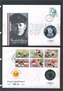 MYNTBREV 2 stk 2002, Fotball og Nordahl Grieg