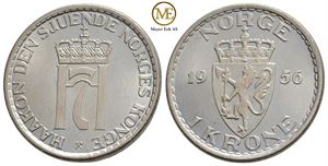 1 krone 1956 Haakon VII. Kv.0/prakt