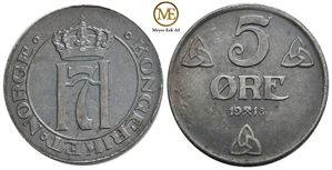 5 øre 1918 Haakon VII. Kv.0/01