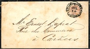 20,21. Venezuela. One envelope and one complete letter, both sent from La Guaira to Caracas. The envelope franked with one 1/2 Real and the letter with 1 Real (1878). Some remarks.