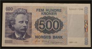 500 kroner 1991. Kv.1+