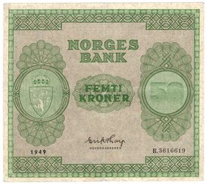 50 kroner 1949 B.3616619. Kv.1+