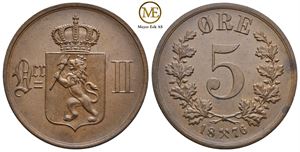 5 øre 1876 Oscar II. Kv.0