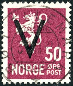 272. 50 øre V med tydelig vannmerke, rettvendt fullstemplet "Bø i Telemark 5.8.42".