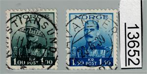 Nk 213-14 o. 1 og 1,50 Haakon stemplet "KRISTIANSUND" og "STAVANGER"