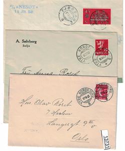 SKIP "YTRE NORDFJORD" på 3 brev, et med linjestempel "M/S Nesøy 16 jan 1961"