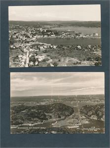 LILLESAND 2 forskjellige Harstad flyfoto 1939. Et sendt til Danmark, det andre ubrukt