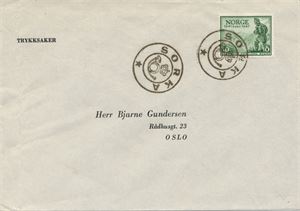 Kronet Posthorn SORKA (HE / 8). Pene avtrykk på trykksakbrev frankert med NK 360.