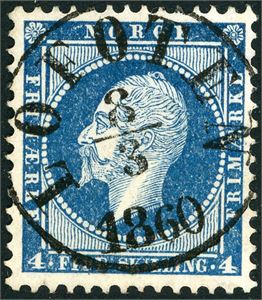 4. 4 skilling Oscar, pent fullstemplet "Lofoten 8.3.1860" (type 1, NO, 8 pkt).