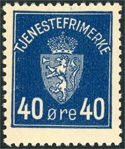 T 6 b. 40 øre Tjenestemerke i grønnblå nyanse. Attest Aune.