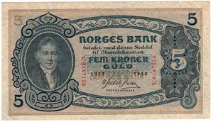 5 kroner 1943 V.8147126. Kv.01