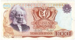 1000 kroner 1978 Z.0033425 erstatningsseddel. Kv.1