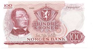 100 kroner 1962 Z.0066981. Erstatningsseddel. Kv.0