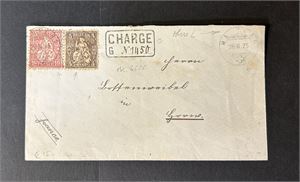 SVEITS Brev med 5 og 10c Helvetia stemplet "MALTERS 28-II-75". Ankomststempel "LUZERN 28-II-75". Antagelig rekbrev