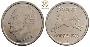 50 øre 1958 Olav V. Kv.0