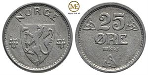 25 øre 1945 zink Haakon VII. Kv.0