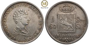 1/2 speciedaler 1834 Carl XIV Johan. Kv.1+