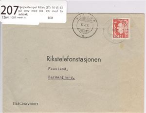 Hjelpestempel Fillan (ST) 10-VI-53 på brev med NK 396 med to avtrykk.