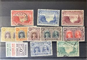BRITISH SOUTH AFRICA CO. RHODESIA/RHODESIA  1900-20 inkl Waterfalls 1905 og 6 dobbelthoder. I alt 13 merker, flest x ($ 388 etter Scott 2005)