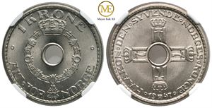 1 krone 1947 Haakon VII. MS 65. Kv.0