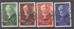 NK 193 - 196  Serie Nanensen I med LUX / prakstempel Ringsaker 19-IV-37 på alle merker.   Fin serie