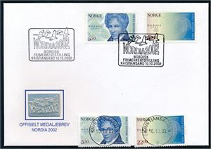 Offisielt Medaljebrev fra Nordia 2002 + serie lux stemplet.