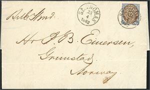 DWI. 10 c on complete letter, cancelled "St. Thomas 25.4.1883" and sent to Grimstad, Norway.