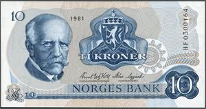 10 kroner 1981, serie HF 0300164. 0/01