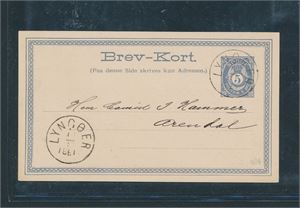 Brev-kort stemplet "LYNGØER 16-9-1881" (Type 2)