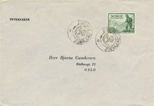 Kronet Posthorn KVAM I RYFYLKE (RO / 7). Greie avtrykk på trykksakbrev frankert med NK 360.