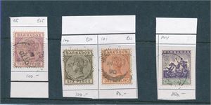 BARBADOS o SG 95, 100, 101 og 144. 4 merker fra utvalgshefte (£ 270)