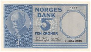 5 kroner 1957 E.3234020. Kv.0