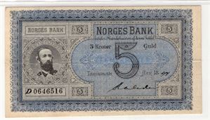 5 kroner 1897 Oscar II. D.06466516. Kv.1+