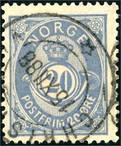 54 IIb. 20 øre 20 mm, stemplet "Christiania 15.12.88". Type 4. Attest.