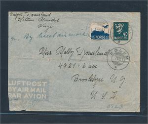 Luftpost sensurbrev med Nk 212 og 250 stemplet "HOLUM 7 VII 41" til USA