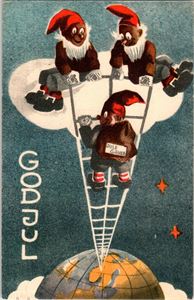 AUKRUST. Nisser på sky og i stige. (JHK Serie 2365/3). Stpl i 42. Sjeldent kort. Kv. 1-2